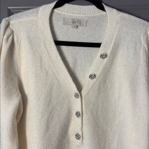 LOFT Cream Sweater w/ Jewels